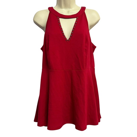 torrid Tops - Torrid Top Womens Large 12 Ponte Stud Peplum Sleeveless Flare Cut Out Festival